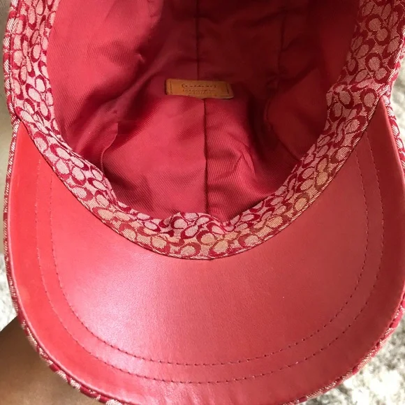 📌SOLD  Red Pink Monogram Leatherware Baseball Cap Sz M/L - Picture 3 of 5